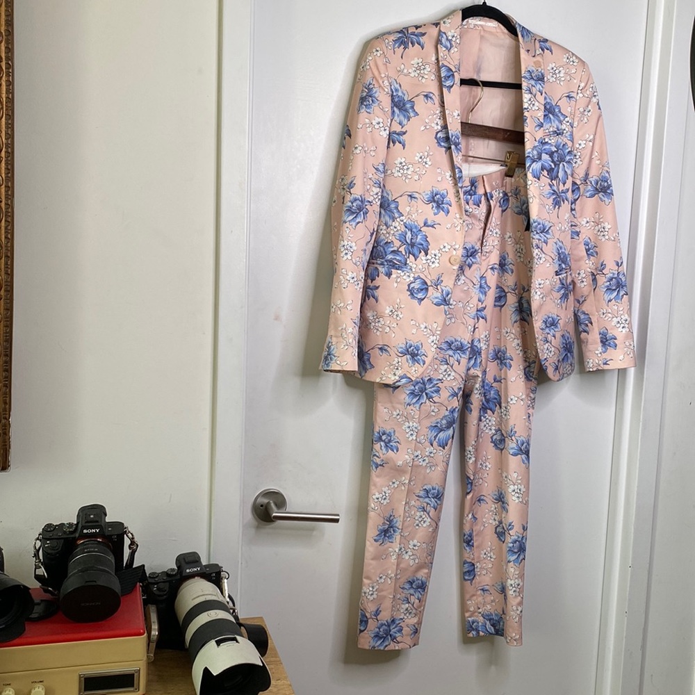 ASOS Topman skinny suit Pink floral print